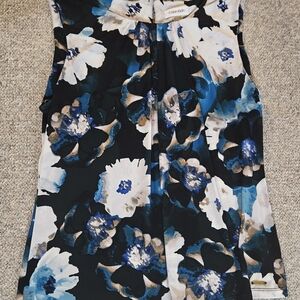 Calvin Klein Women's Floral Top - Blue and Black